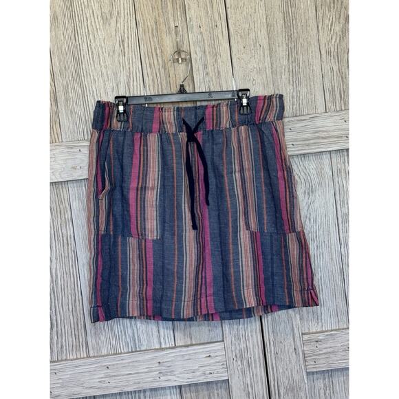 !it jeans Dresses & Skirts - Dash Linen Blend Mini Skirt Women's Large Coral Navy Stripe Drawstring Pockets